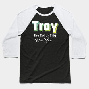 Troy New York Yellow Text Baseball T-Shirt